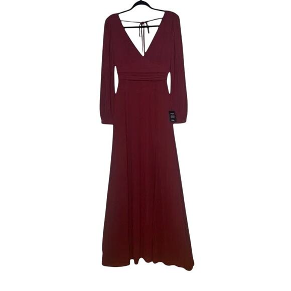NWT Lulus Love You So Long Sleeve Openback Maxi Dress VNeck SideSlit S Burgundy - Picture 13 of 15